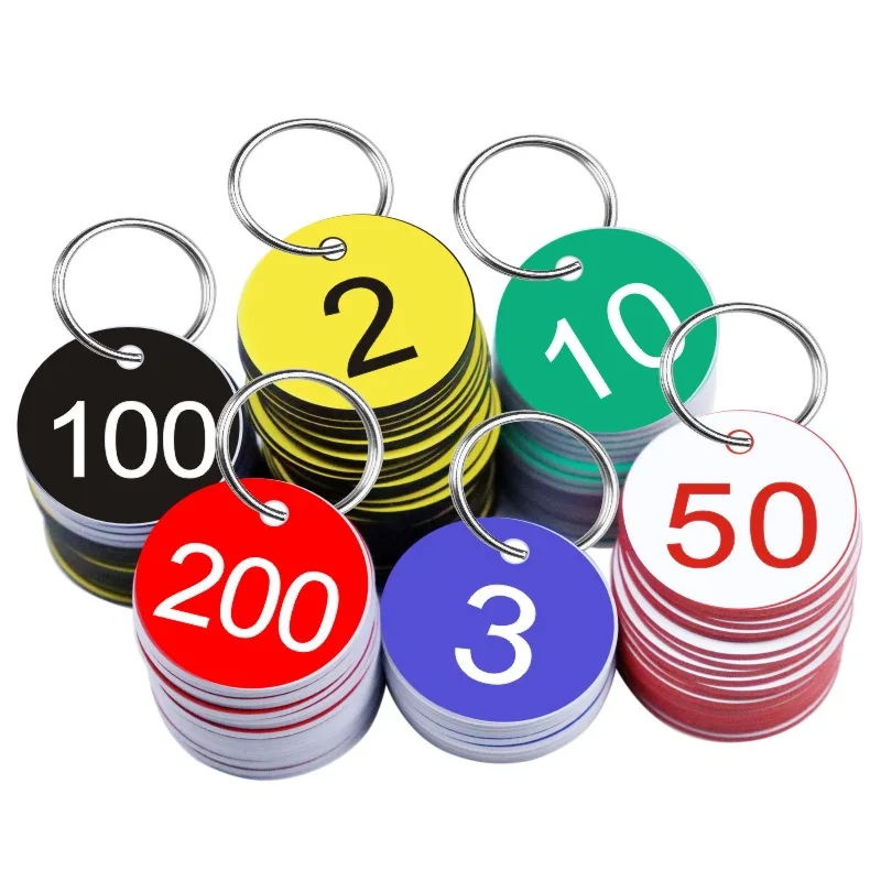 100pcs Number 1-100 Round Plastic Sign with Ring Keychain Digital Label Series Tag Marking Luggage Club ID Card Key Chain