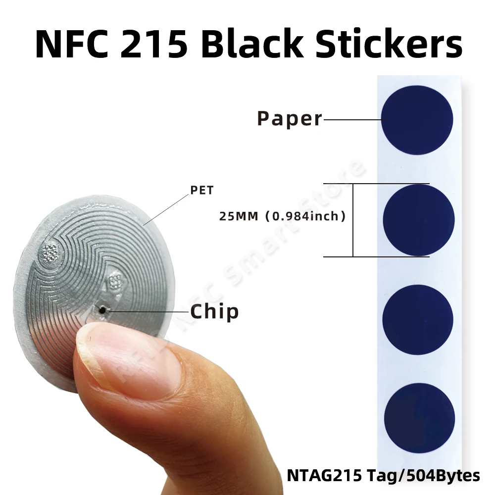 NFC Ntag215 Self-adhesive Tag 13.56MHz ISO14443A Sticker White/Black Ntag 215 NFC Phone Available RFID Stickers Adhesive Label