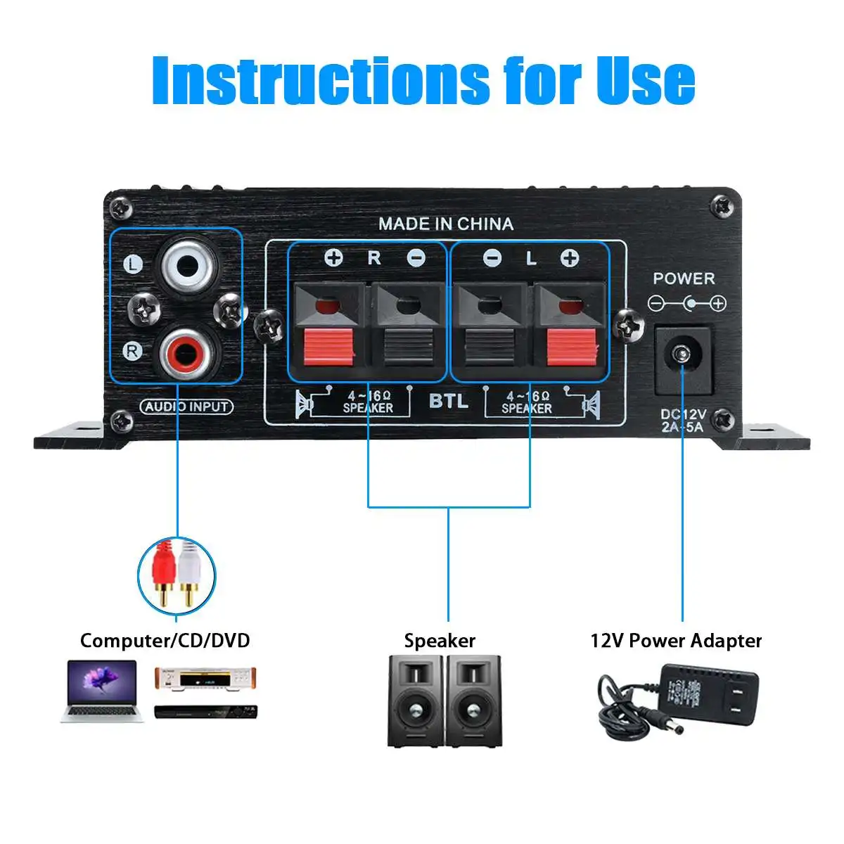 AK170/AK270 400W 12V 미니 자동차 홈 파워 앰프 Hifi 스피커 서브 우퍼 오디오 앰프 클래스 D 자동차 사운드 Amplificador No Bluetooth