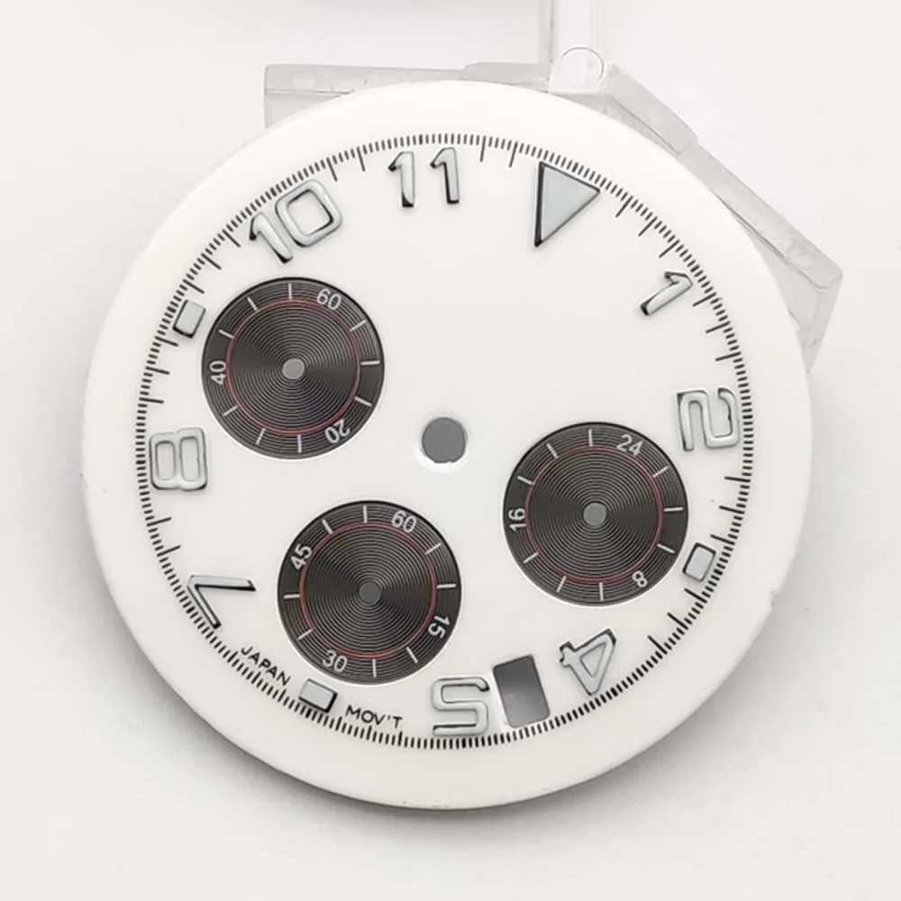 Mostrador cronógrafo estéril de três olhos de 32,5 mm compatível com movimento de quartzo VK63 com mostrador em escala