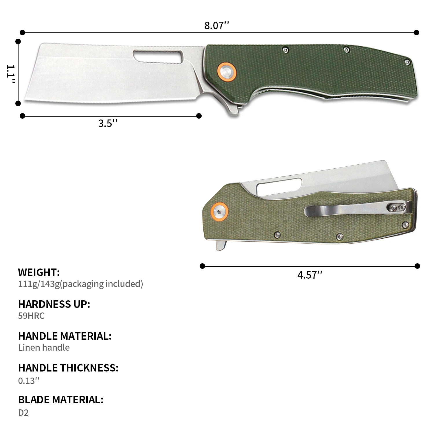 Imagem -06 - Faca de Caça de Aço para Homens Micarta Handle Sobrevivência ao ar Livre Facas de Resgate Canivete Dobrável Tunafire-d2