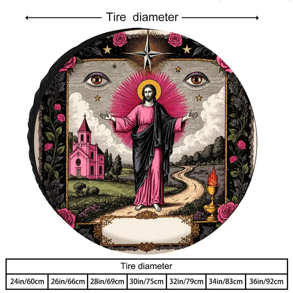 

Vintage Religious Jesus Christ Tire Cover Durable Polyester Spare Wheel Protector