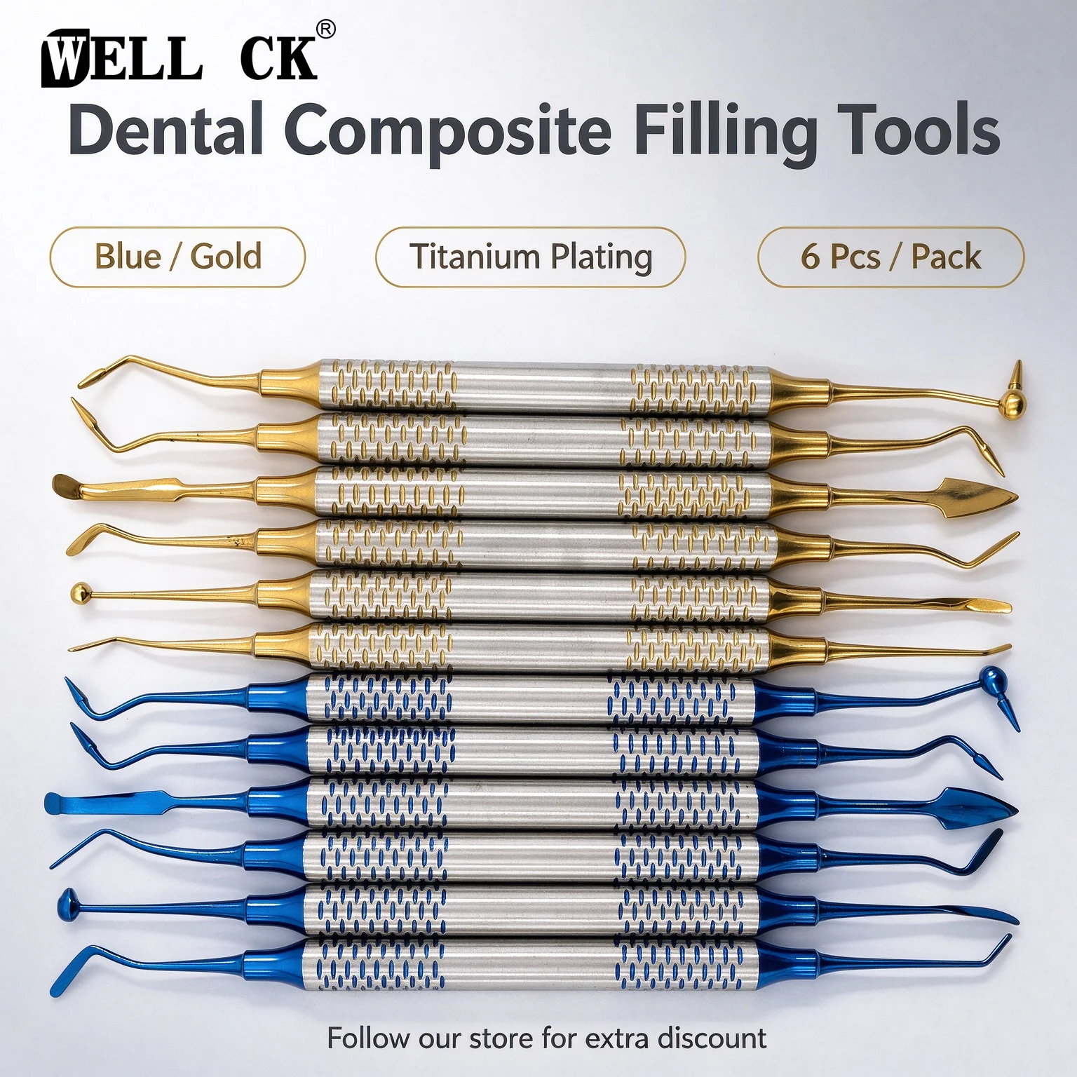 6pcs Double-Head Dental Composite Resin Filling Tool Dental Cement Powder Filling Instrument Dentist Restoration Instrument Tool