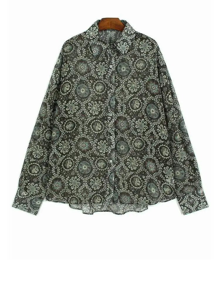 

Женская тонкая повседневная блузка большого размера с принтом, новая рубашка с длинными рукавами и лацканами, модная весна-осень