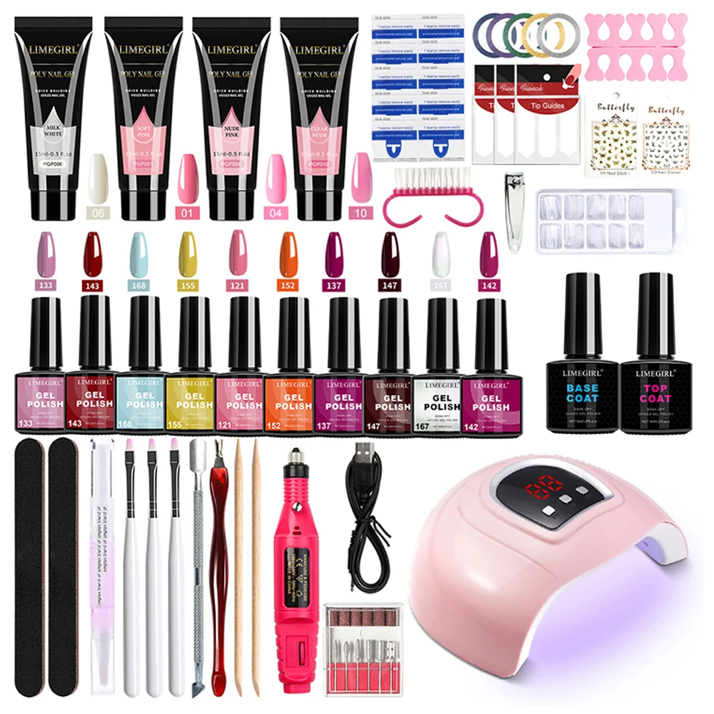 

LIMEGIRL 8 мл Набор гель-лаков для ногтей УФ-постоянный гель-лак Soak Base Coat Полировальный инструмент со светодиодной лампой и набором сверл для ногтей