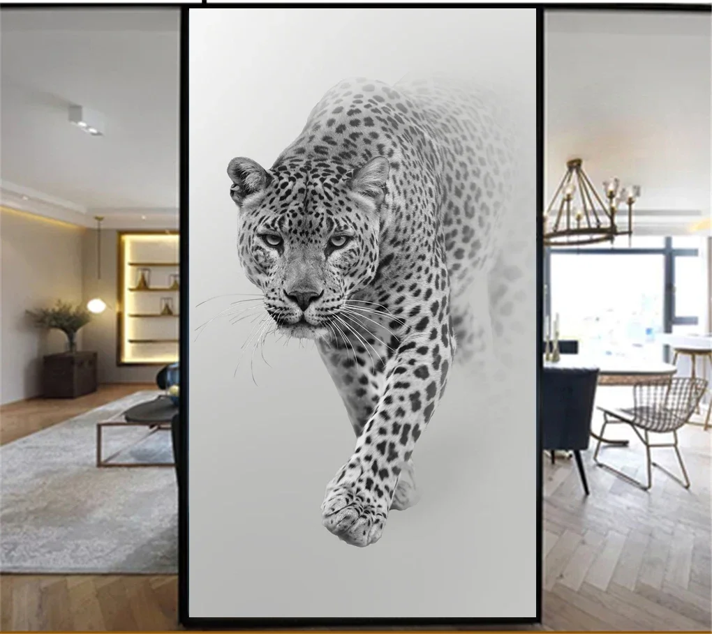 Privacy Window Film Static Cling No Glue Decorative Cheetah  Window Coverings Glass Window Sticker  for Home