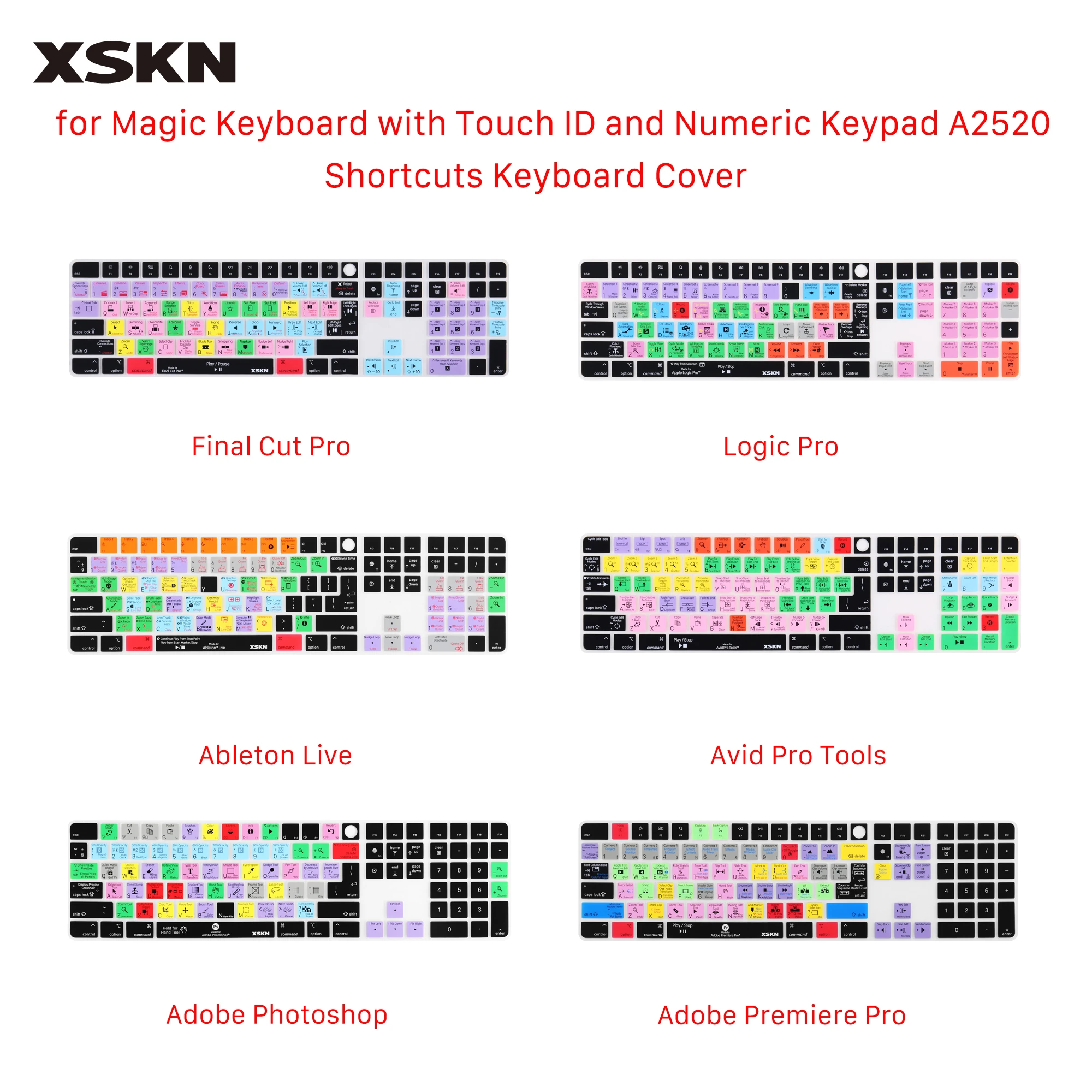 

XSKN Final Cut Logic Pro Ableton Premiere PS Pro Tools Keyboard Cover for Magic Keyboard with Touch ID and Numeric Keypad A2520