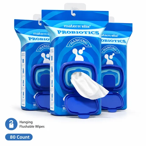 Maternella Flushable Wipes 3 Packs 240 Count, Hanging Wet Toilet Wipes, One-at-a-Time Dispensing, Plant Fiber, Fragrance & Alcohol Free