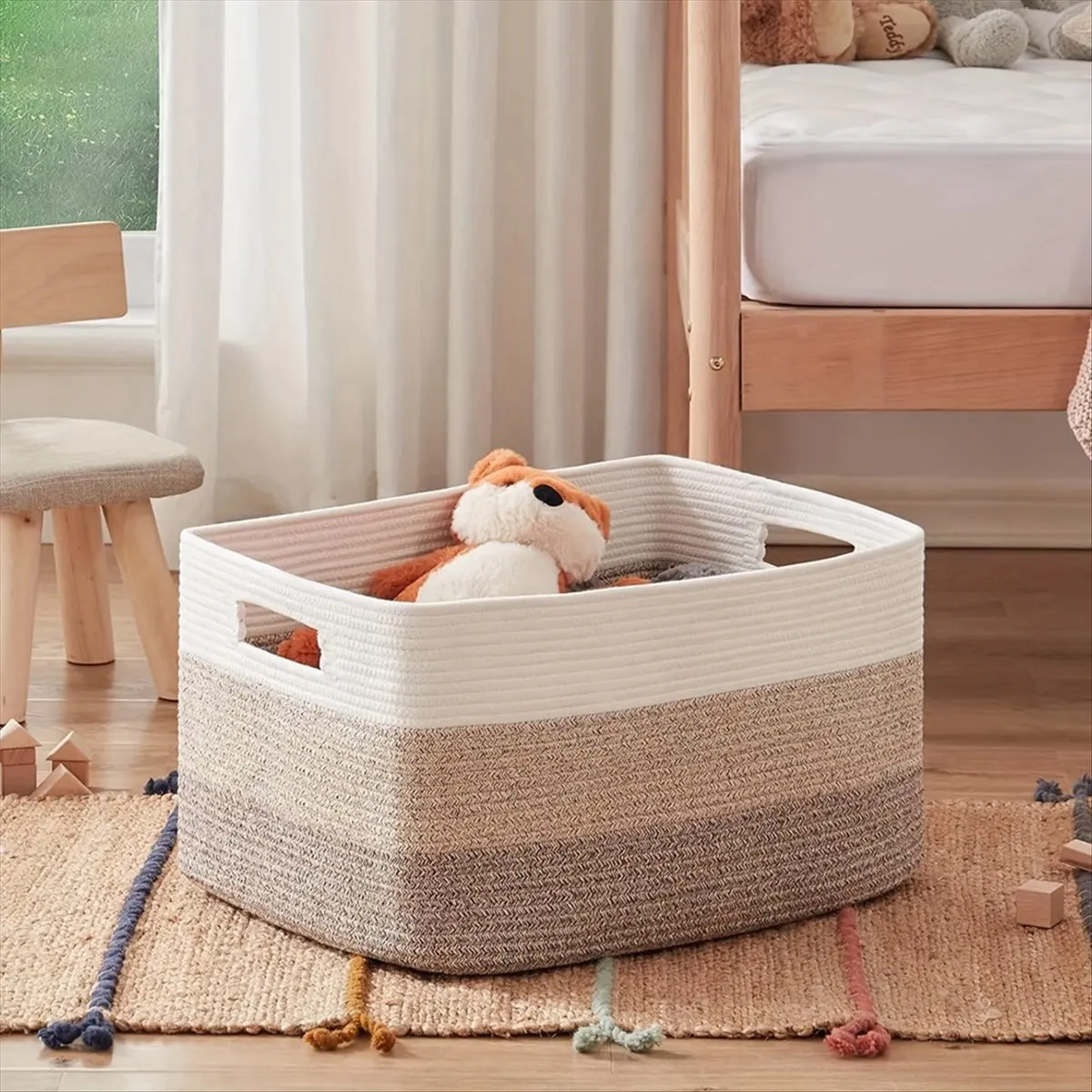 【Organizer】 Extra Large Woven Storage Basket,Cotton Rope Basket for Living Room, Laundry, Toys - Gradient Brown