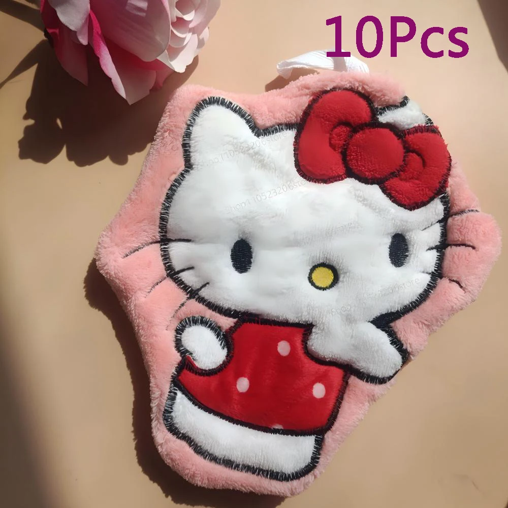 

Набор из 10 милых мультяшных полотенец для рук из кораллового флиса, впитывающие, подвесные, с персонажами КТ Кэт, Мелоди, Почакко, Кероппи, для детей, для ванной и кухни