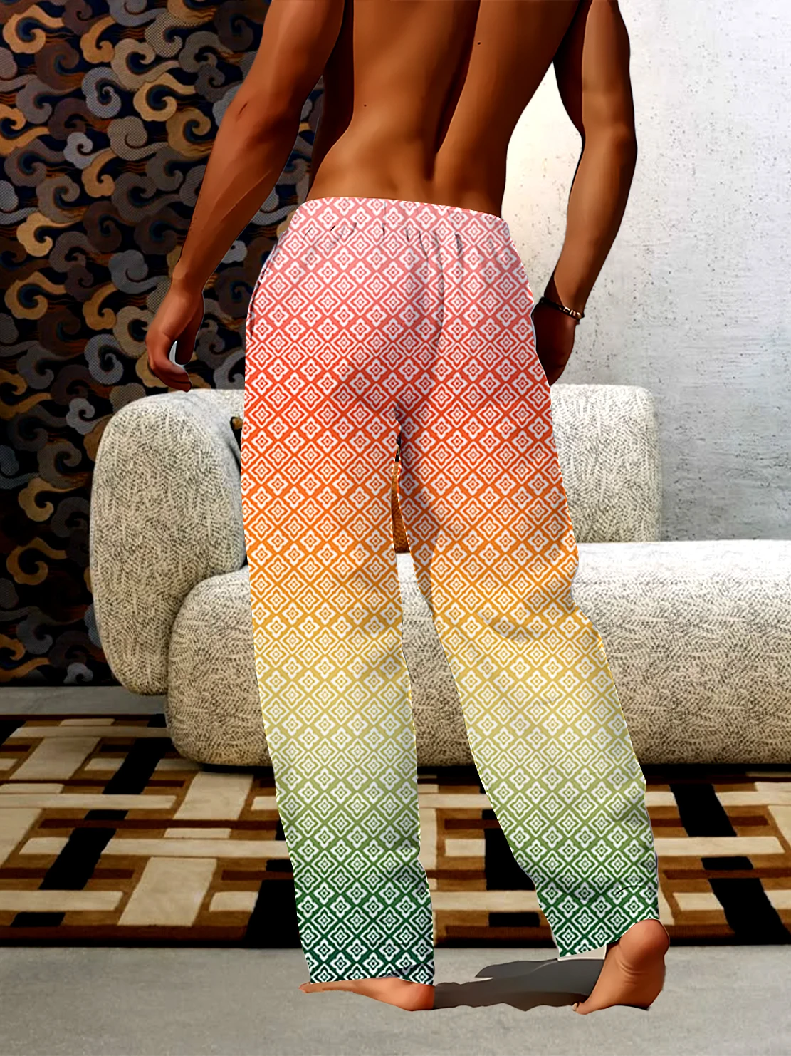 

Color gradient pattern 3D digital printing men's wide leg pants, fast drying and non fading comfortable men's casual pants