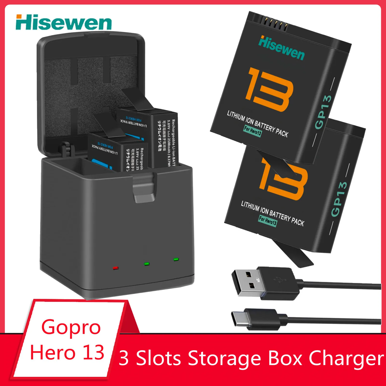 

2100mAh Battery + 3 Slots Storage Box Charger for Gopro Hero 13 Black Camera Accessories for Gopro hero 13 Camera Battery