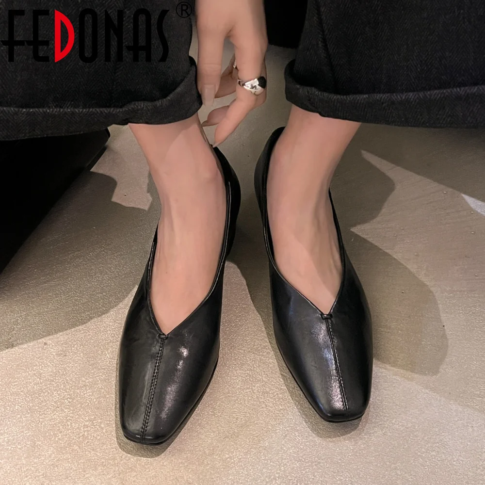 Модные женские туфли FEDONAS на толстом высоком каблуке, туфли-лодочки из натуральной кожи, весенние туфли из мягкой кожи, вечерние туфли, женская повседневная обувь