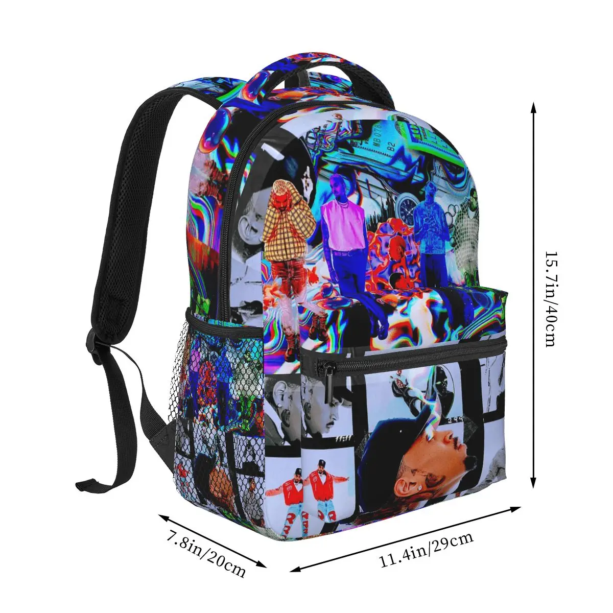 Rapper Chris Brown Albums Disks Graphic Backpack Student Boys Girls BookBag Kids School Bag Computer Shoulder Bags for Men Women