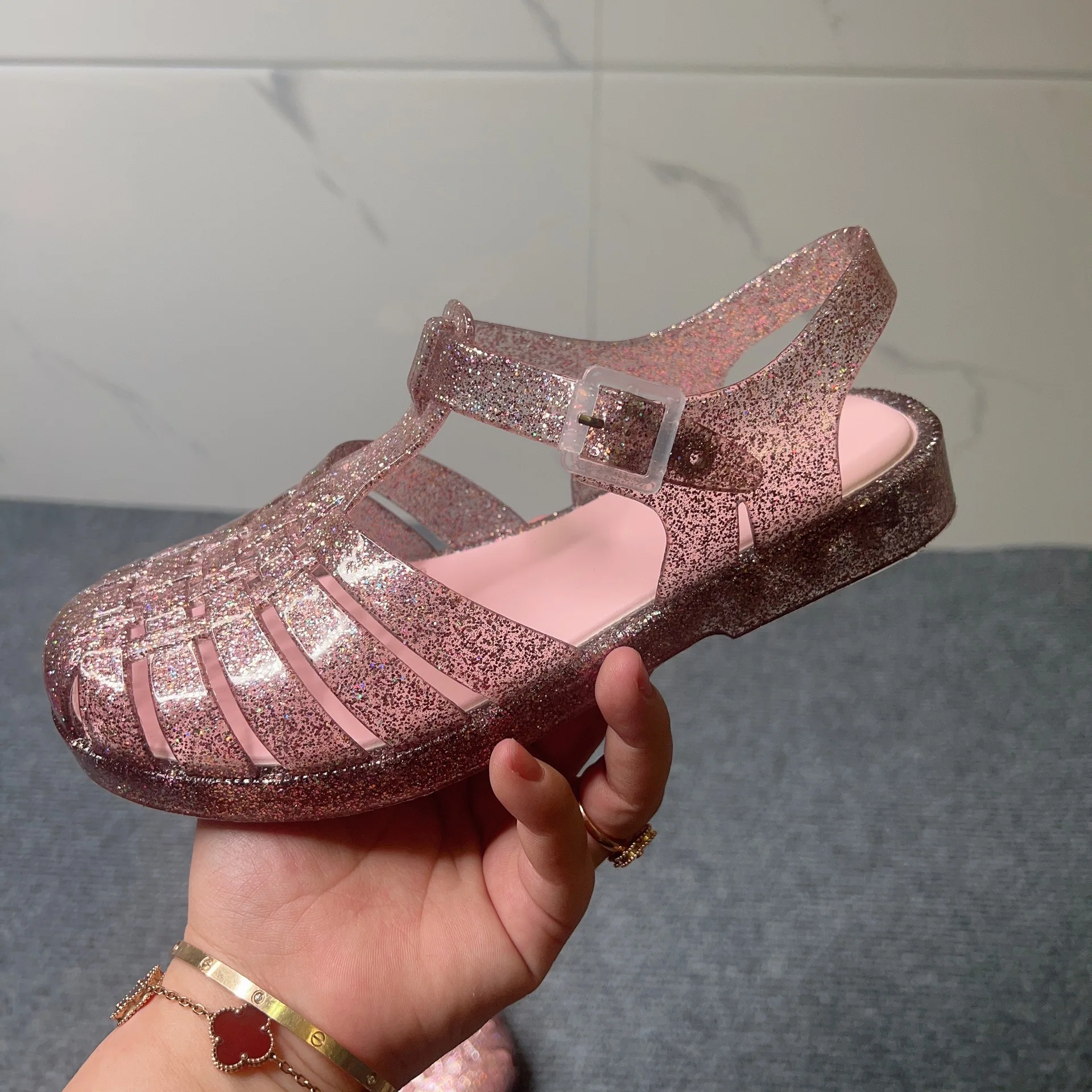 Women Rubber Sandal Summer Transparent Jelly Shoes Holiday Cross Tied Footwears gy02