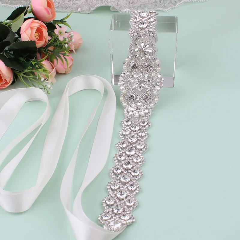 Cinturón de boda con diamantes de imitación de cristal plateado, elegante, lujoso, con cuentas, hecho a mano, dama de honor