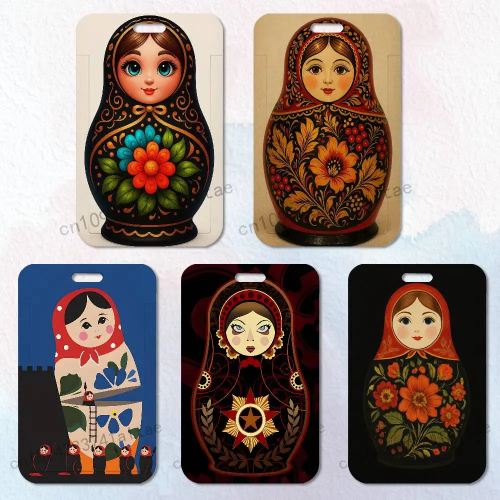 

Dolls Matryoshka Russian Badge Holder Pass Bus Work Card Cover Chest Pocket Students Gift ID Card Holder