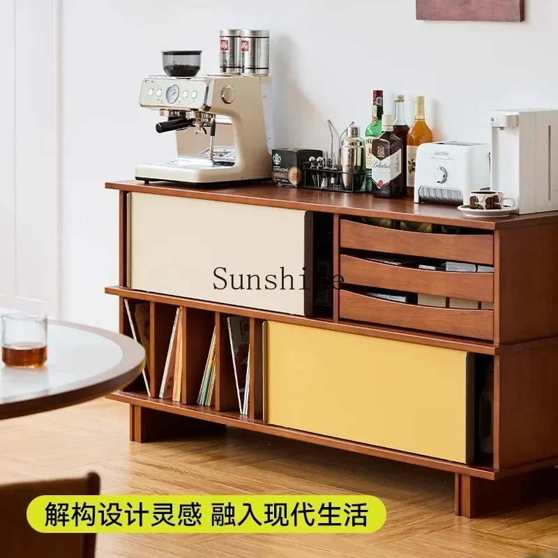 

Medieval solid wood living room storage storage integrated dining side cabinet against the wall FT