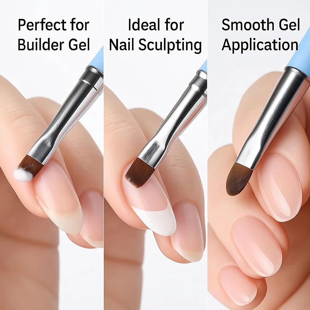 3PCS Set Nail Flat Angled Oval Brush for Manicure DIY Painting Carving Gel Polish Gradient Handle Brushes Nail Art Extensions