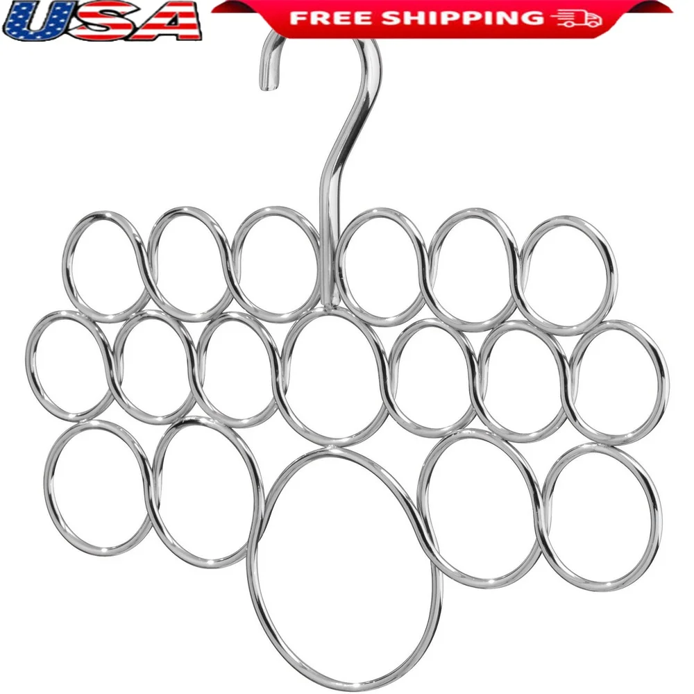 

Stainless Steel Scarf Hanger 18 Loop Over Rod Tie Belt Organizer Closet Storage Solution Snag-Free Accessory Holder