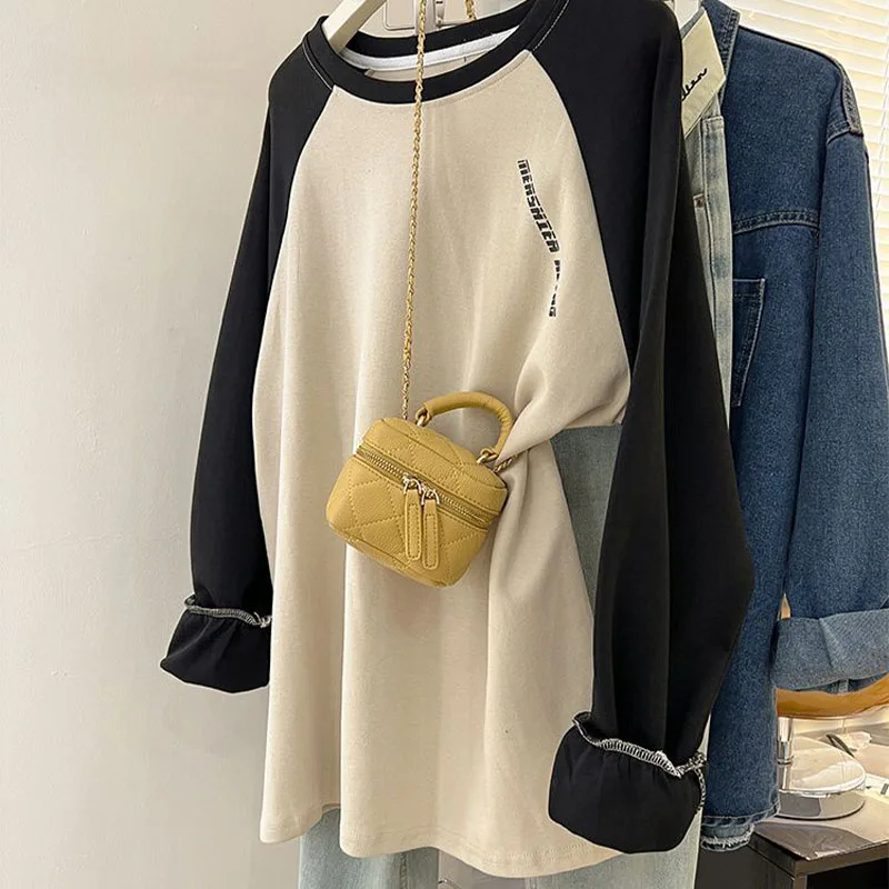 Women Clothing Fashion Casual Round Neck Sweatshirt Spring Autumn Solid Long Sleeve Top Tee Lady Y2K Loose Vintage Pullover