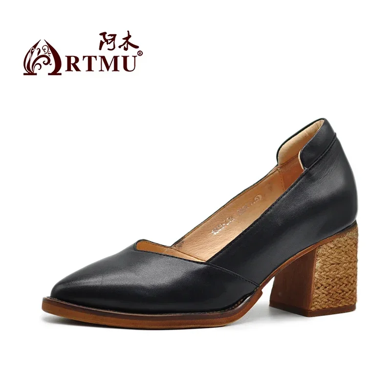 Artmu-Escarpins à talons hauts pour femmes, chaussures à talons optiques de 6.5cm, mocassins pointus Parker, cuir véritable, chaussures de travail pour dames