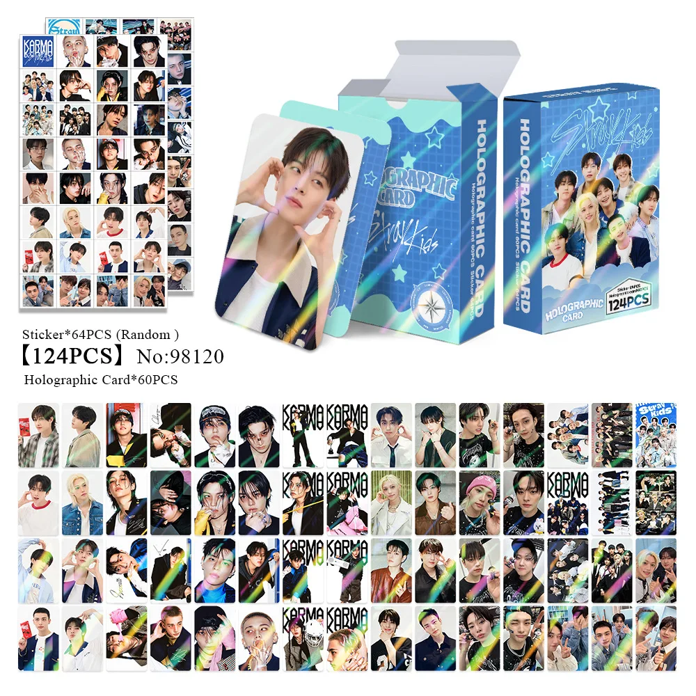 

124, лазерные карты SKZOO STR, новый альбом, флэш-карты Karma, наклейки со звездами Felix HyunJin, карты ЛОМО, коллекционный подарок, подарок на день рождения