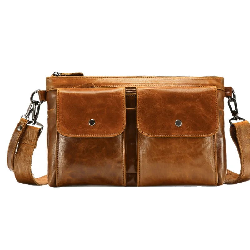 

Leather crossbody bag with multiple pockets horizontal style single shoulder bag retro men's leather bag multi-functional bag