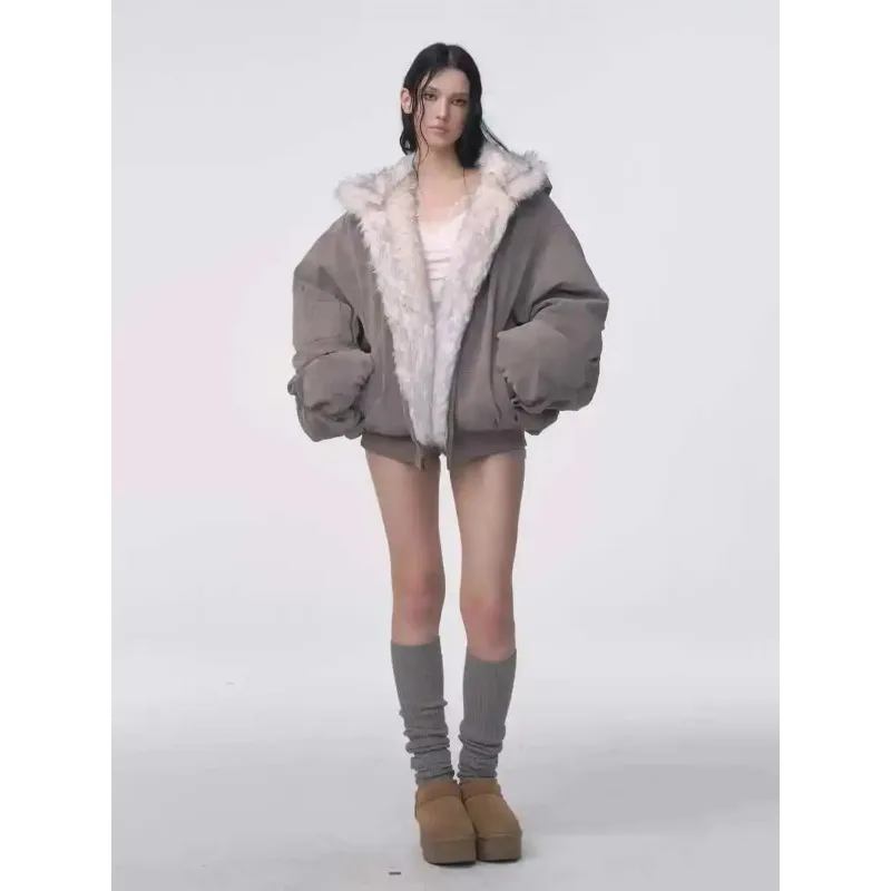 

Зимняя ретро-шуба, женская хлопковая куртка с капюшоном на хлопковой подкладке, плюшевая повседневная уличная куртка в готическом оригинальном стиле