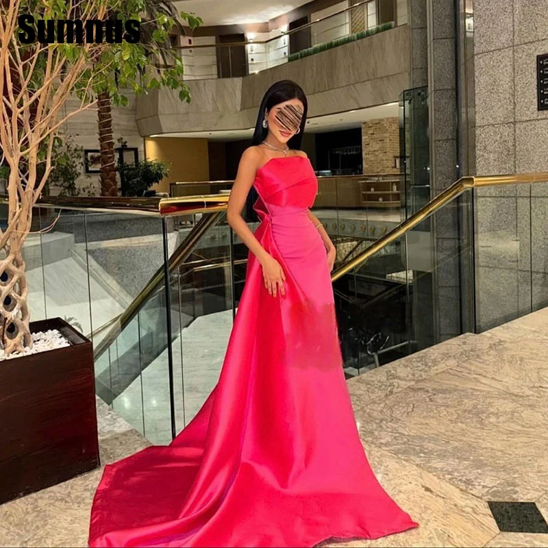 

SUMNUS Elegant Mermaid Evening Dress Simple Strapless Floor-Length Celebrity Dresses Formal Gown Women Contrast Color Customized