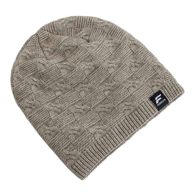 Unisex F Letter Winter Hats Plush Fur Lined Knit Cap For Men Women Warm Beanie Cap Casual Label Decor Winter Knitted Hats