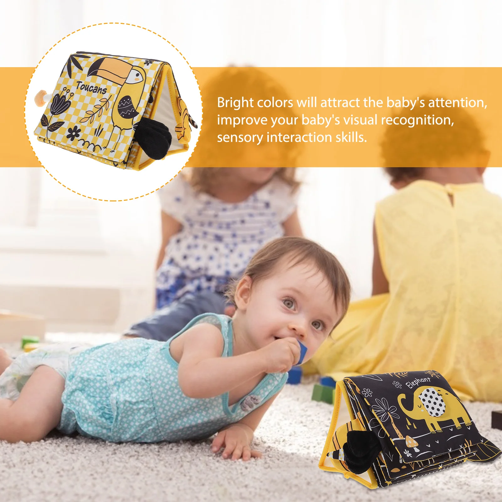 Książeczka materiałowa dla niemowląt z lusterkiem, edukacyjna, rozwijająca zdolności poznawcze, inteligencję, interaktywna zabawa rodzic-dziecko.