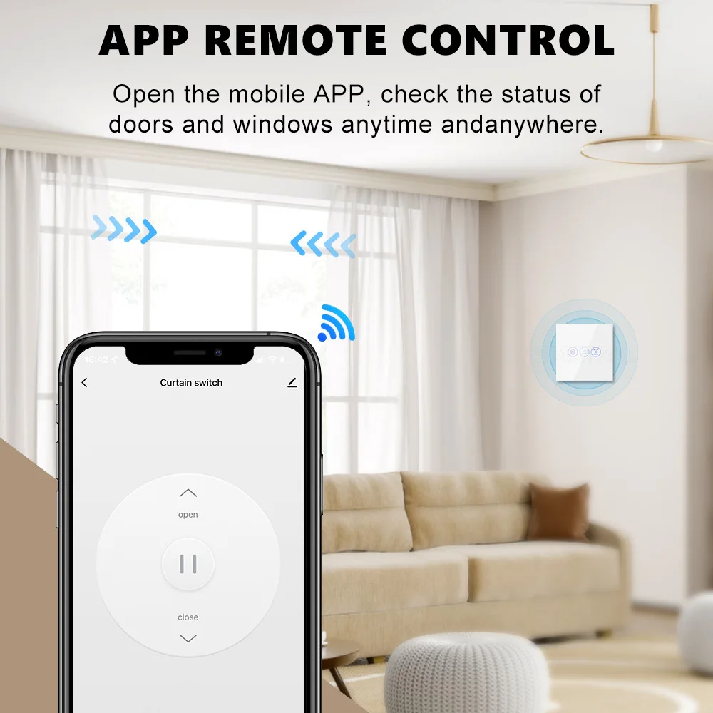 Tuya Smart Home WiFi EU-Black Touch Window Roller Shutter Switch Blinds European and American Brazilian Meter APP Voice Switch
