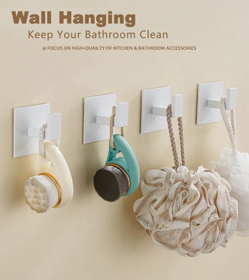 Weißer Wandhaken, selbstklebender Handtuchhalter, ohne Bohren, für Badezimmer, zum Aufhängen von Robe, Garderobe, Tür, Kleiderbügel, Küchen-Organizer, Zubehör – Detail 5