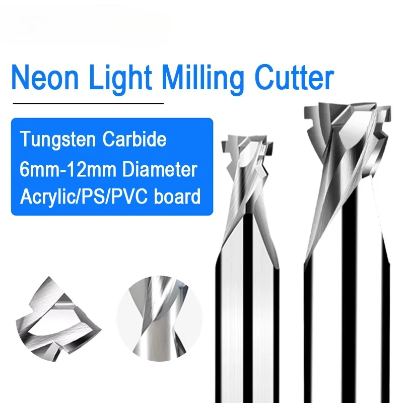 1pc Neon Light stripe Milling Cutter 6mm 8mm 10mm 12mm Shank Flexible Silicone Polystyrene Foam Acrylic LED Light Engraving Tool