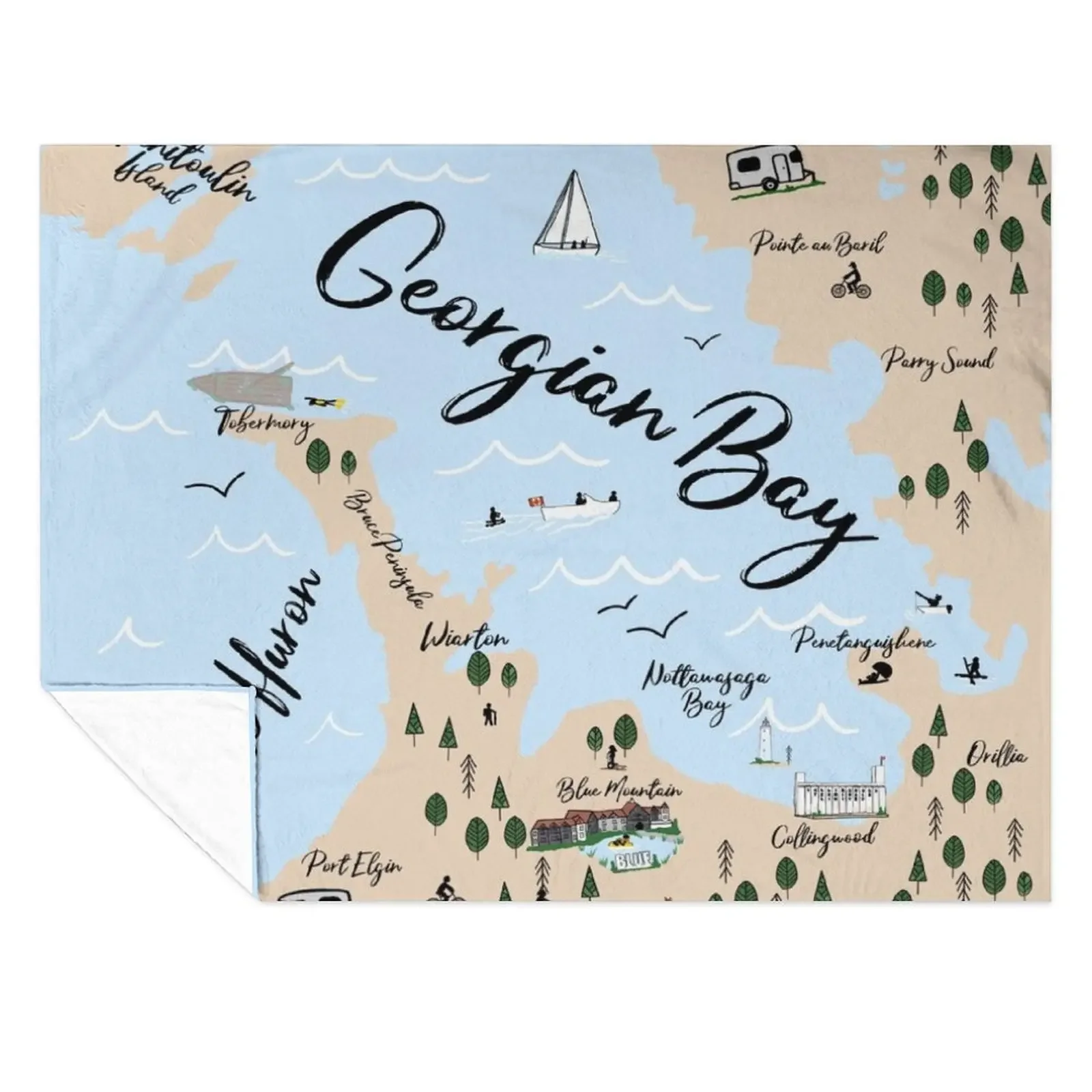 

Map of Georgian Bay and Lake Huron Throw Blanket decorative Beach blankets ands bed plaid Blankets