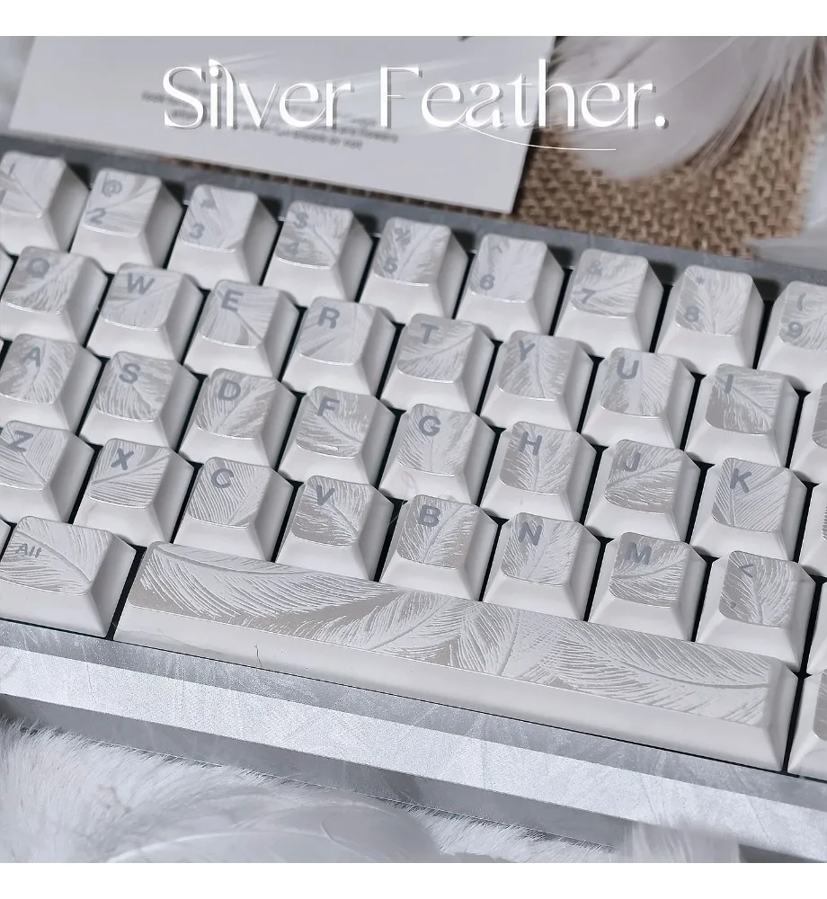 

Keycap Personalized keycap Customized magnetic axis PBT sublimation Original white silver feather embossed mechanical keyboard
