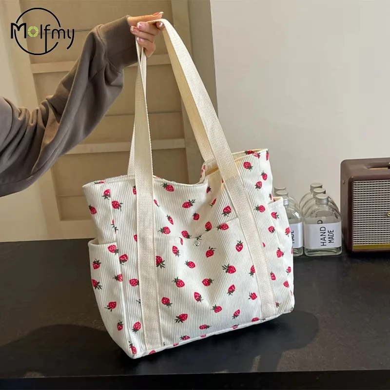 

2025 Spring Summer New Strawberry Corduroy Handbag Cute Girls Crossbody Bag Japanese Kawaii Shoulder Purse
