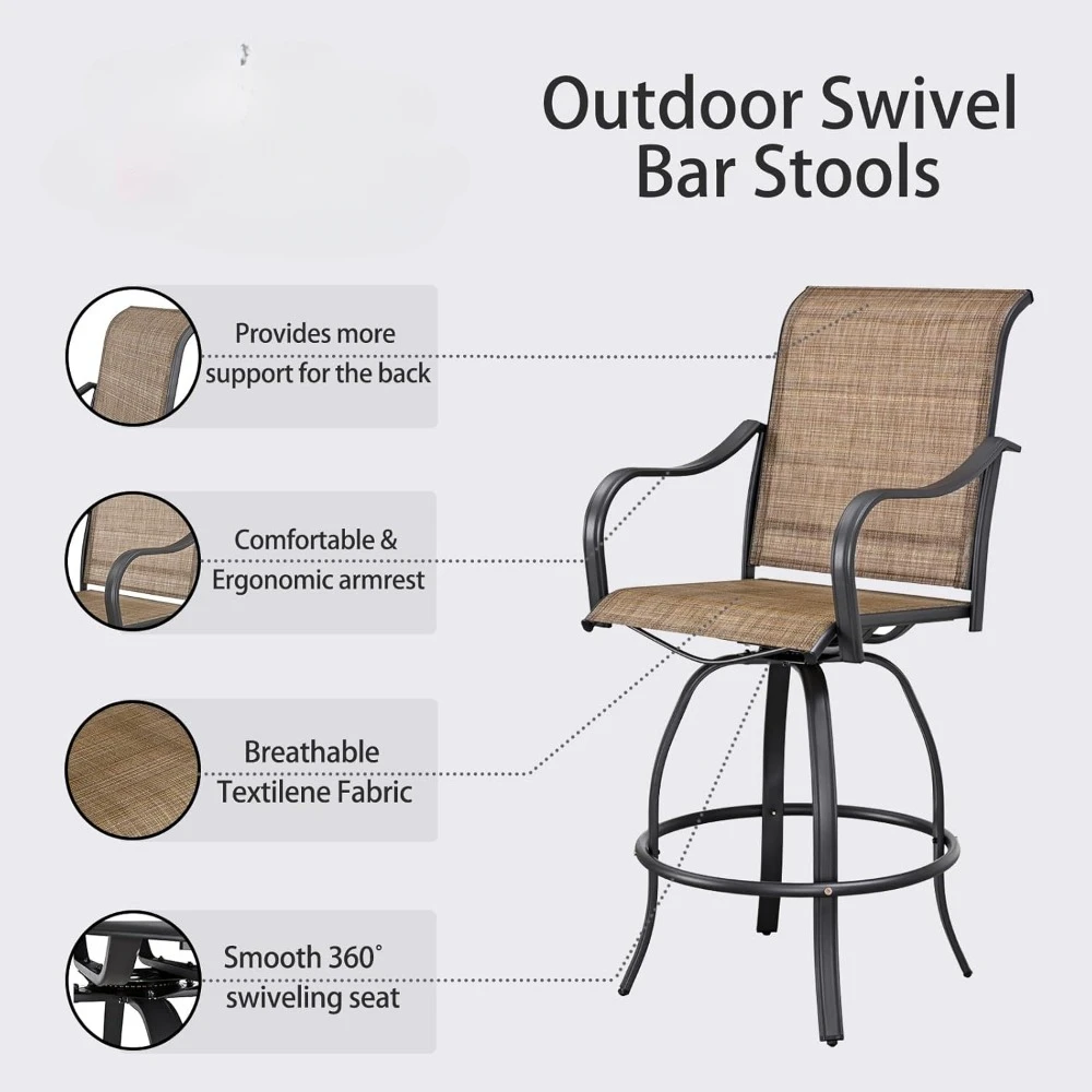 2 Piece Bar Height Patio Chairs Outdoor Swivel Stools Set Furniture Metal Frame,