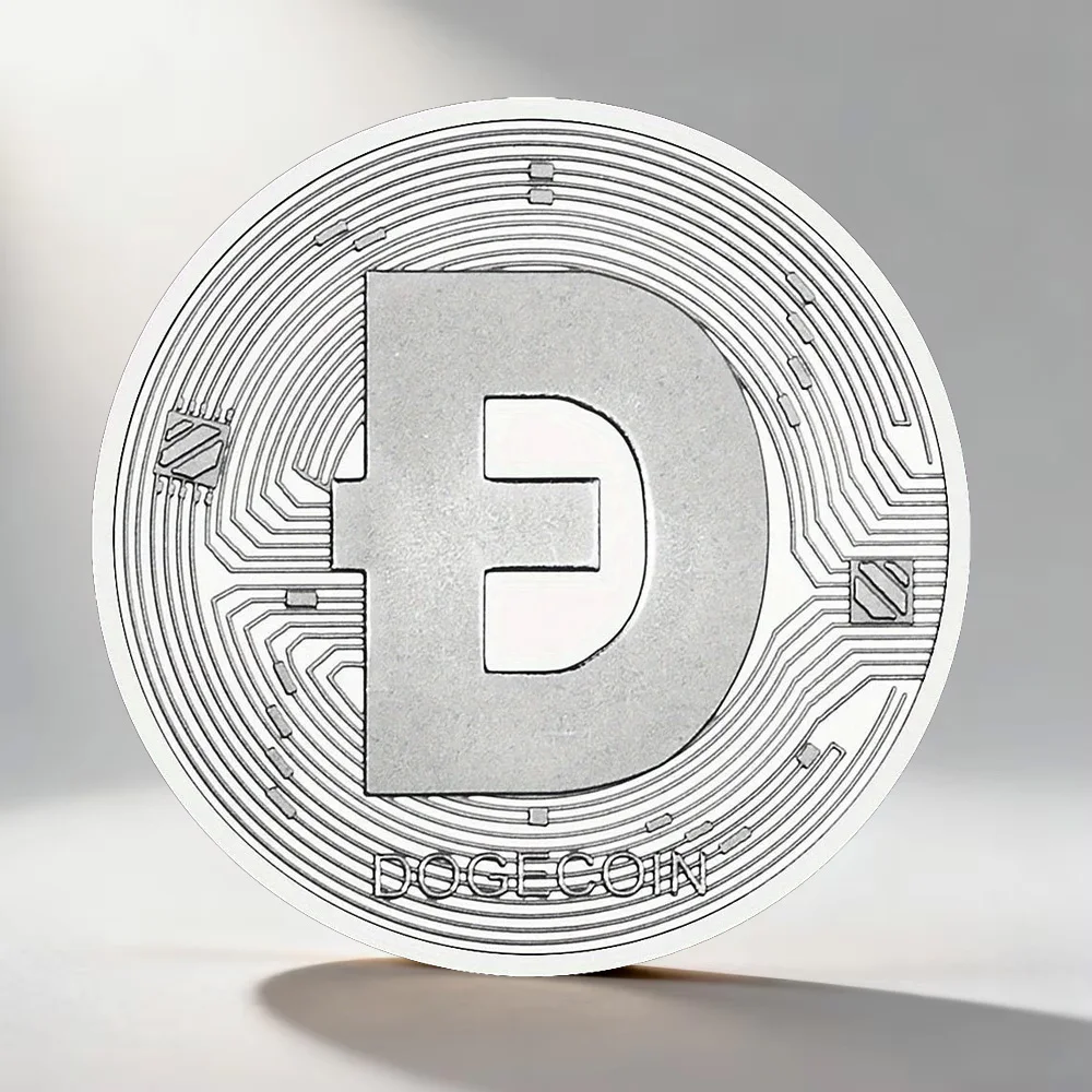 Dogecoin Silvery Plated Souvenir Crypto Coin Physical Cryptocurrency Coin Non-currency Home Decoration