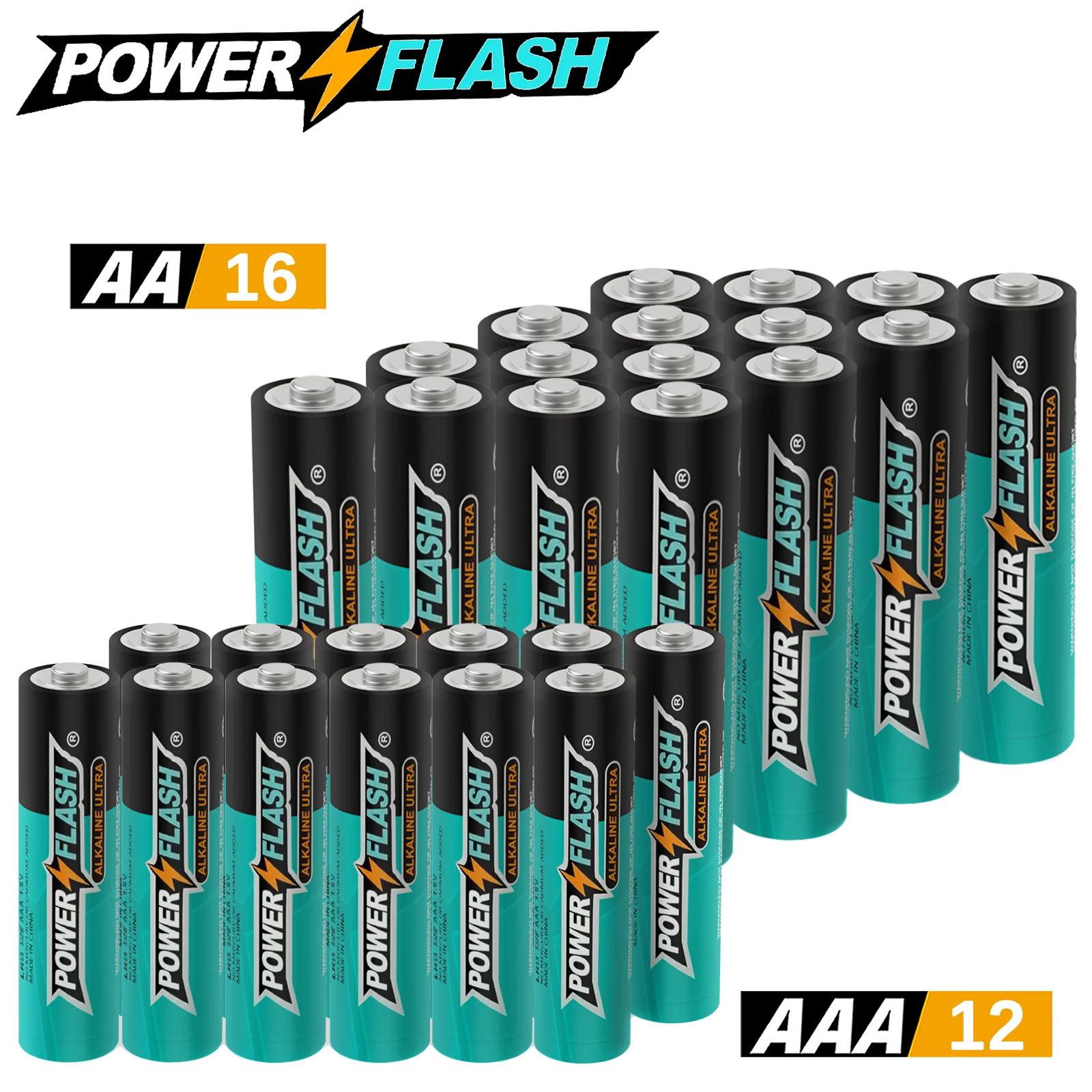 

Powerflash Aaa12 Aa16Pack Аккумуляторы Power, герметичная конструкция, гарантия свежести 11 лет, щелочные батареи премиум-класса