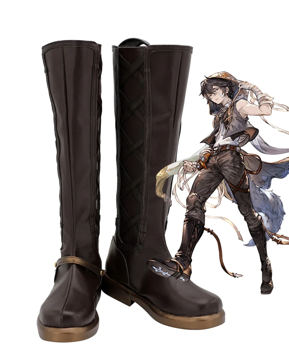 Granblue Fantasy Ayer Cosplay Botas, Sapatos Marrons, Custom Made, Qualquer Tamanho