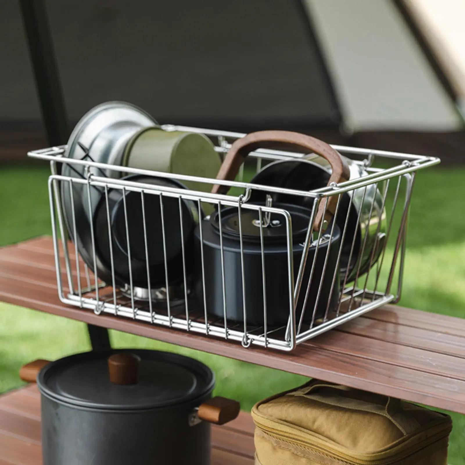 

Camping Table Basket Stainless Steel Folding Outdoor Gear Grill Table Camp Kitchen Organizer For Home Indoor Picnic BBQ Fishing