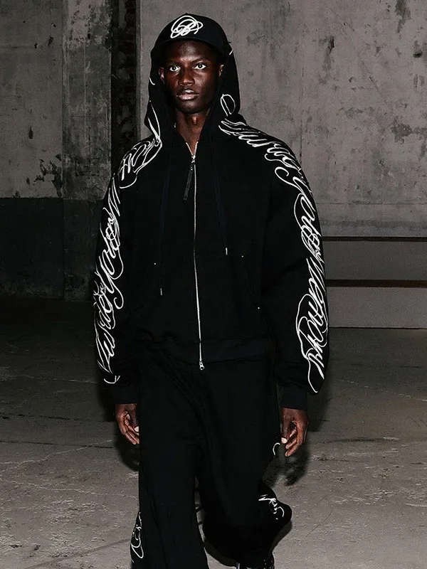 Sudadera con capucha y cremallera con bordado pesado Retro americano, pantalones de pierna ancha Jaet, conjunto de dos piezas, ropa deportiva informal Faionable