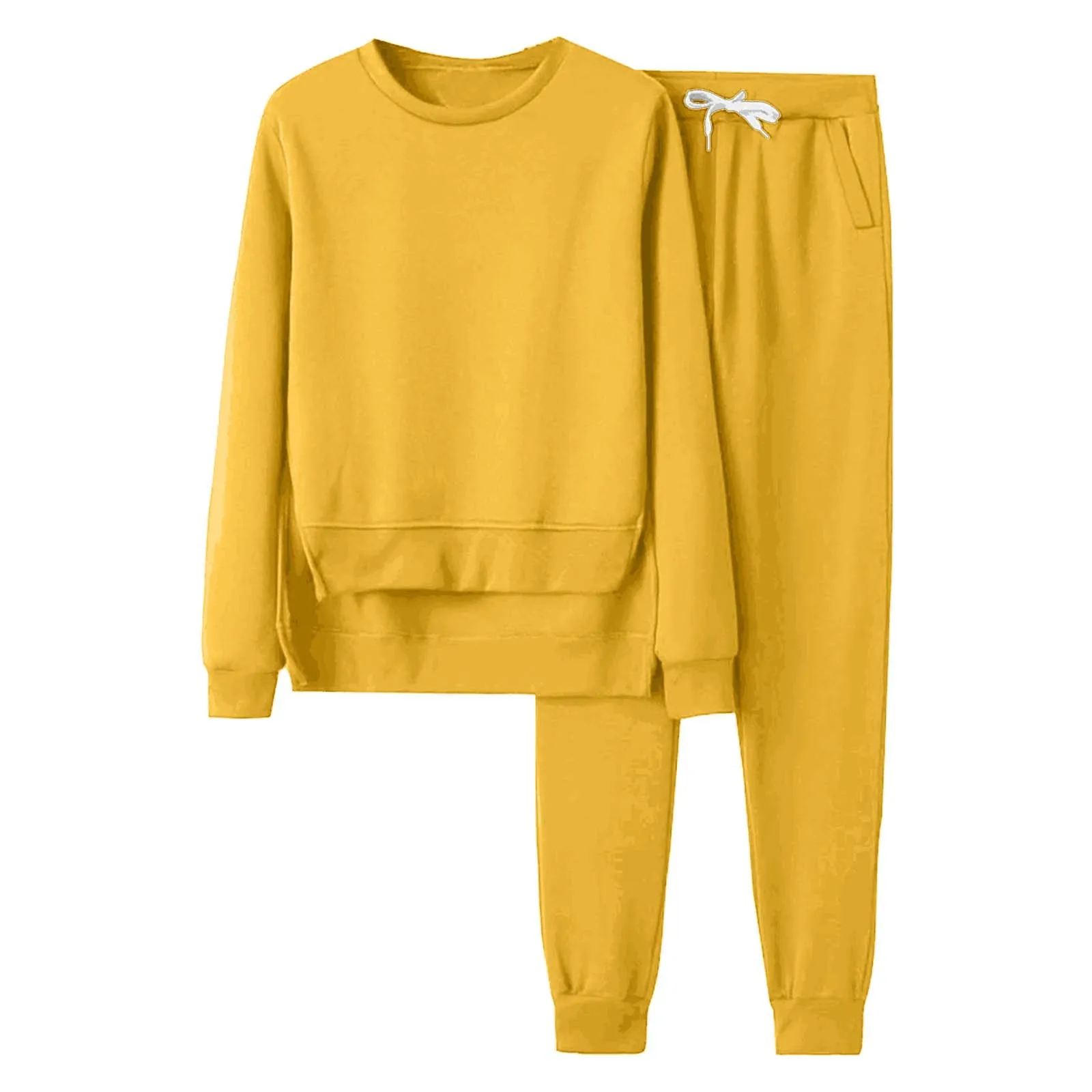 

Plus Size Loose Solid Color Simplicity Women's Pant Sets Long Sleeves Fleece Lined Casual Sweatshirt And Pant Two Piece Suits