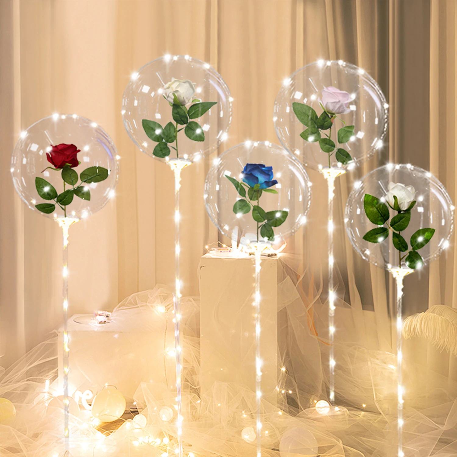 5 Led Luminous Rose Bouquet Wave Balloons (Excluding Internal Electricity) for Wedding Season, Birthday and Holiday Decoration