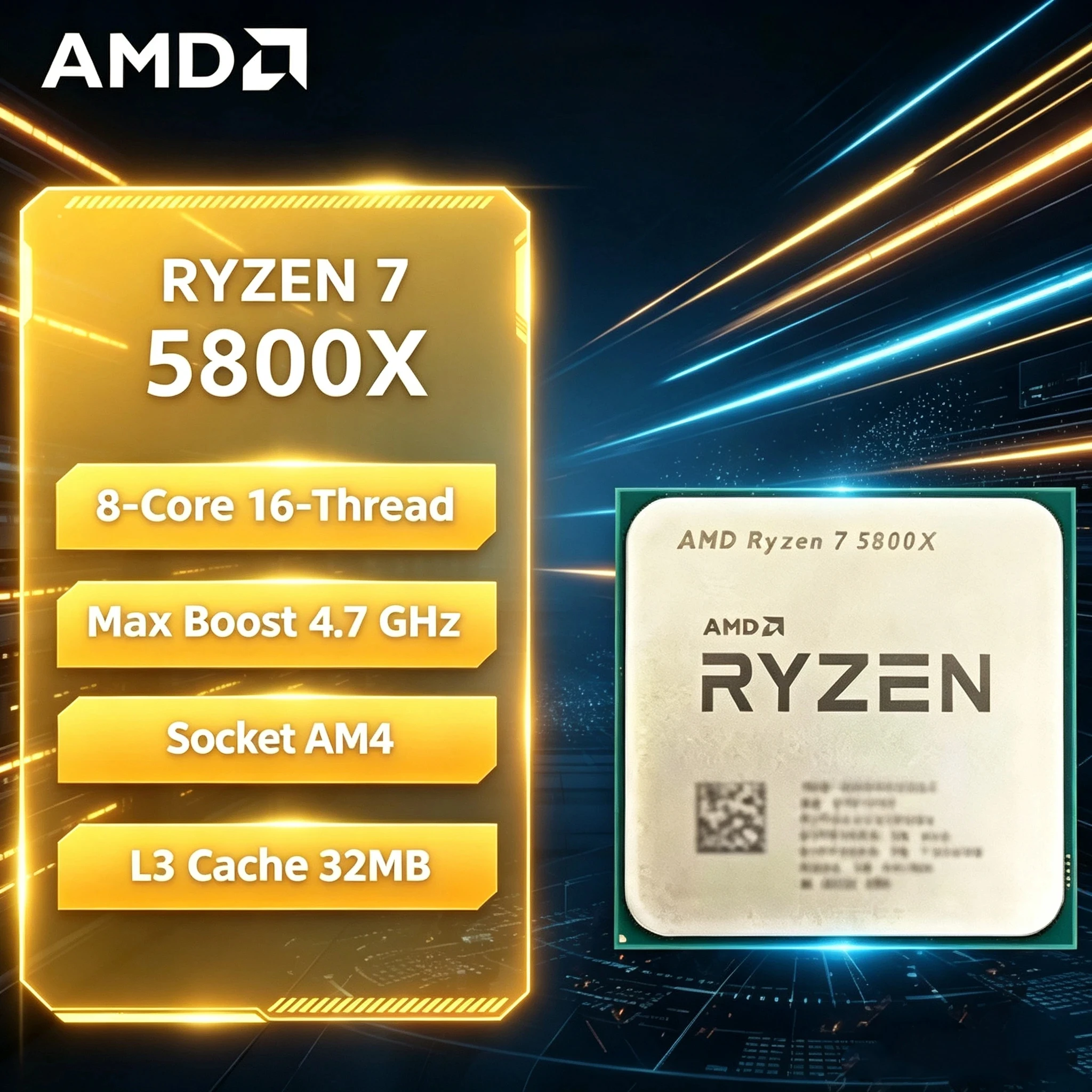 AMD Ryzen 7 5800X AM4 Processor Drop in Upgrade for B550 X570 Motherboard 8 Core 16 Thread 4.7GHz Boost DDR4 PC Gaming CPU