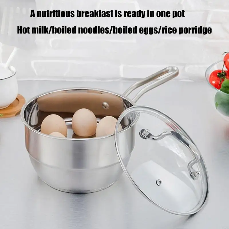 

Stainless Steel Saucepan with Glass Lid Handle Multipurpose Steamer Milk Pot 87HA