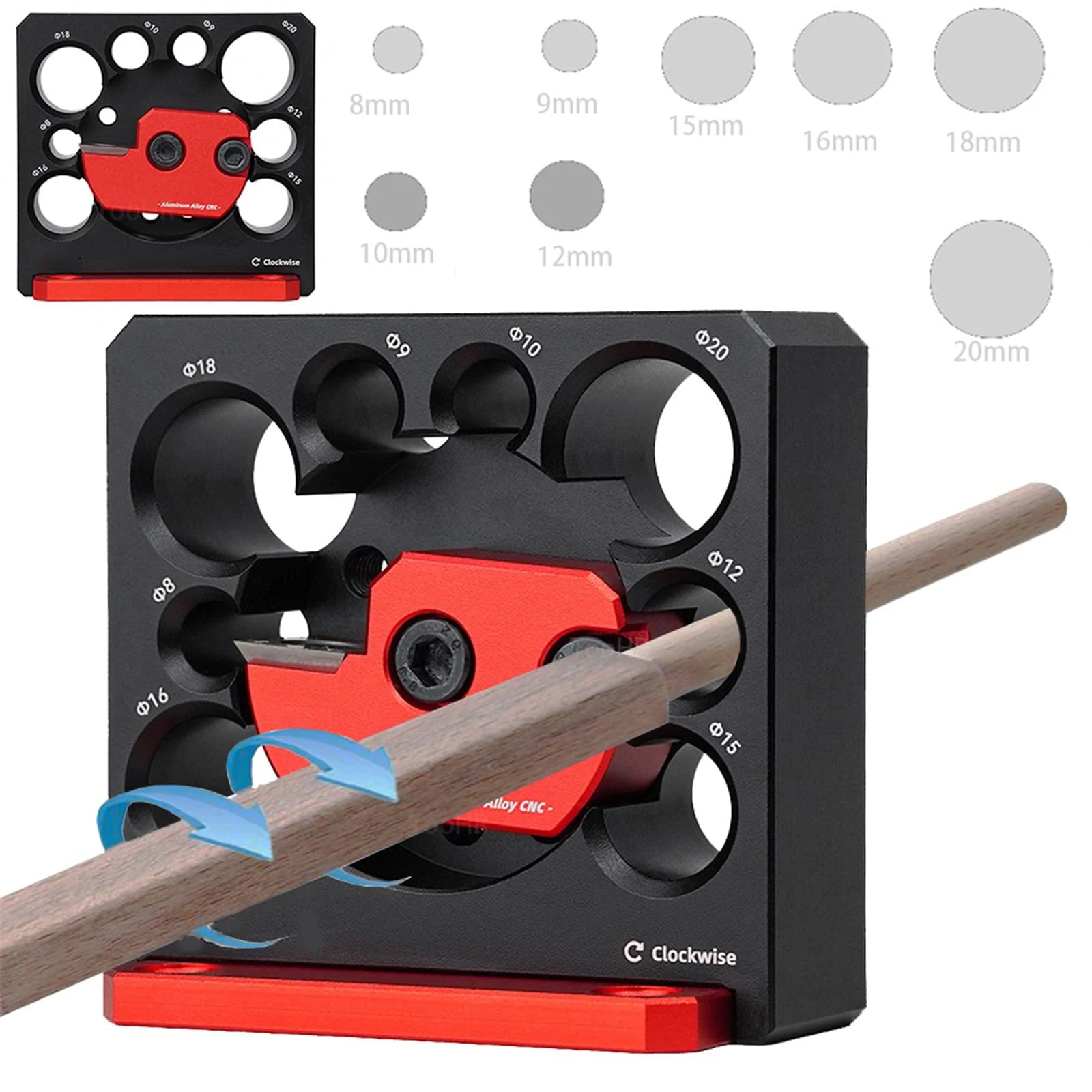 Adjustable Dowel Maker Metric 8-20mm Solid Wood Round Rod Jig with Carbide Blades Electric Drill Milling Auxiliary Tool 8 Holes