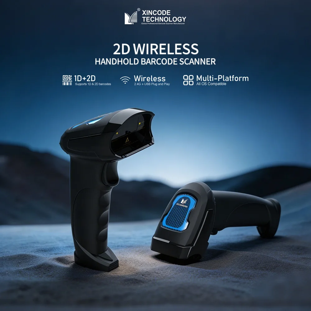 Xincode 2.4G Wireless QR Code Scanner USB Wired Barcode Reader 2D Handheld Barcode Scanner for Quick Accurate Barcode Reading